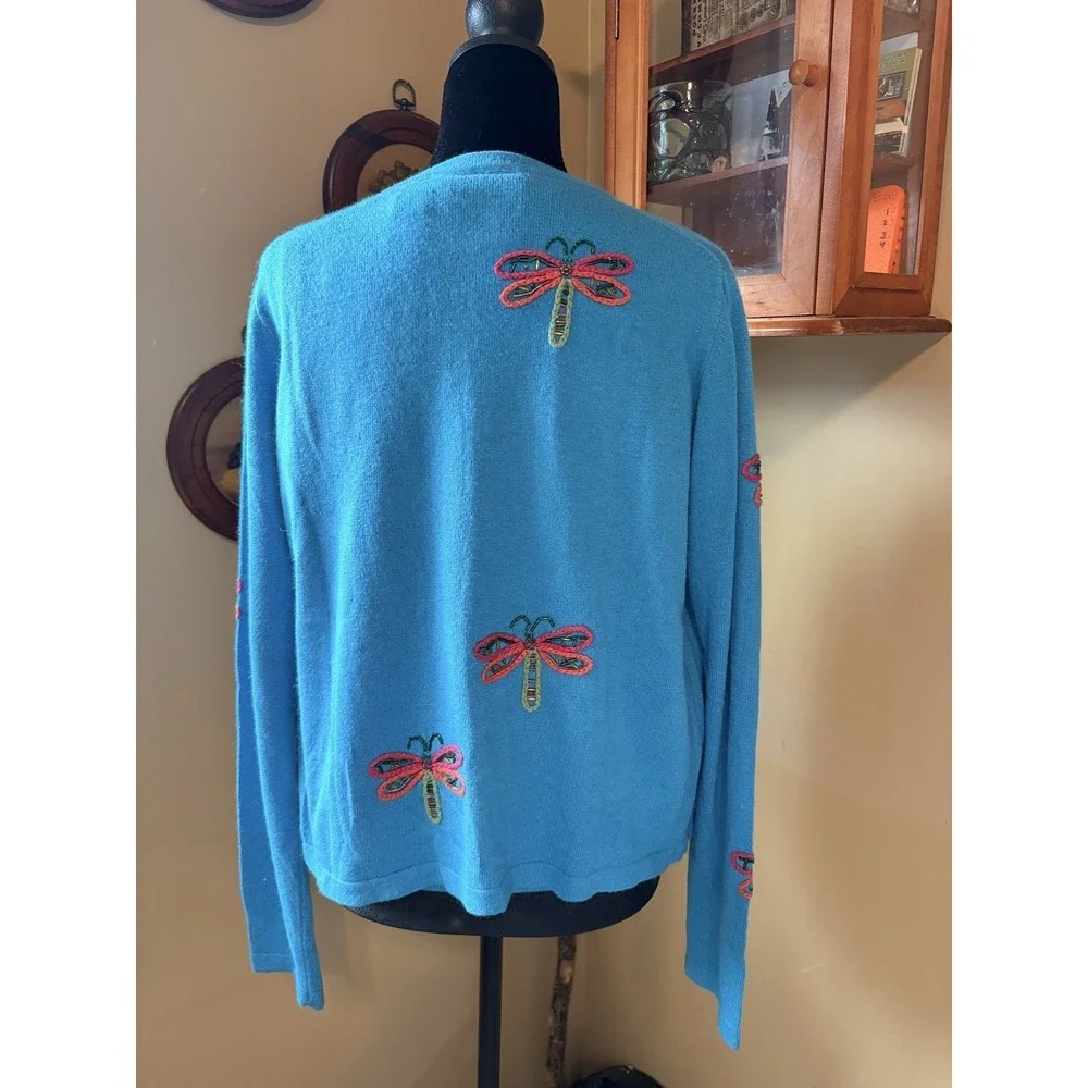 Michael Simon Lite Silk Angora Cashmere Dragonfly Cardigan Shell Twin Set Size M